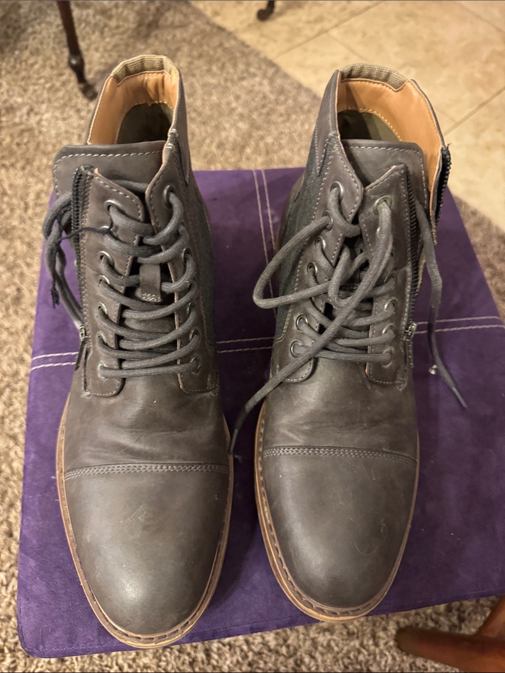 Men's Dark Gray Sonoma Leather Lace-Up Boots Sz 10 M